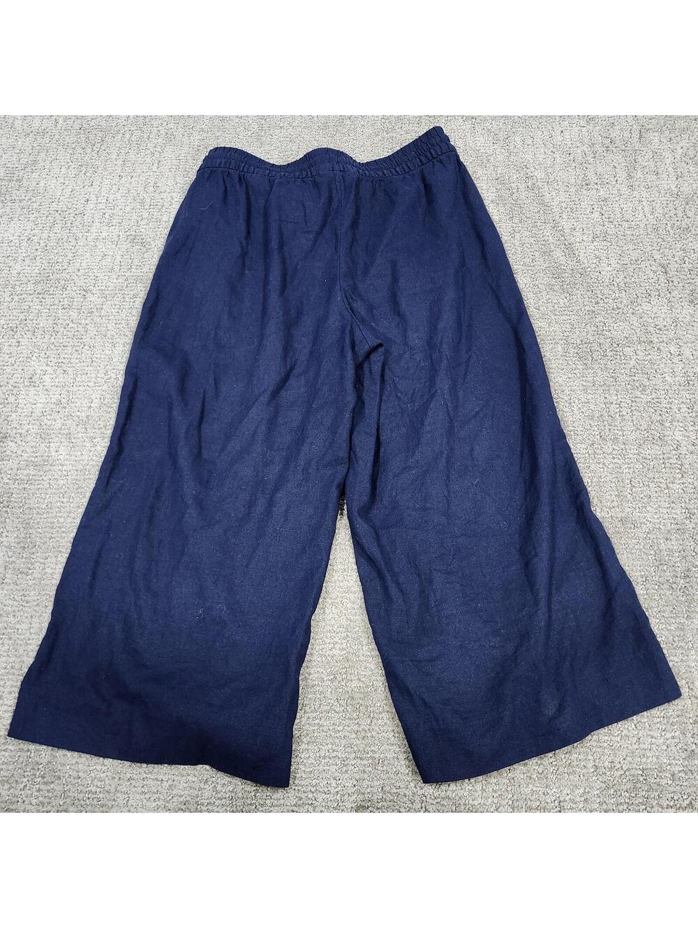 Banana Republic Wide Leg Crop Pants Blue Medium Linen Blend Drawstring Pockets - Picture 6 of 9